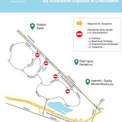 Zmiany w organizacji ruchu w dniach 15 i 26 sierpnia 2023 roku w związku z imprezami na Stadionie Śląskim w Chorzowie.